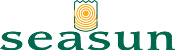 Groen Seasun-logo met een geel/oranje cirkelpatroon boven de tekst.