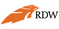RDW-logo met een oranje pijl-achtig ontwerp op een witte achtergrond.