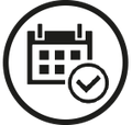 Pictogram van een agenda met een vinkje om reserveringen aan te geven.